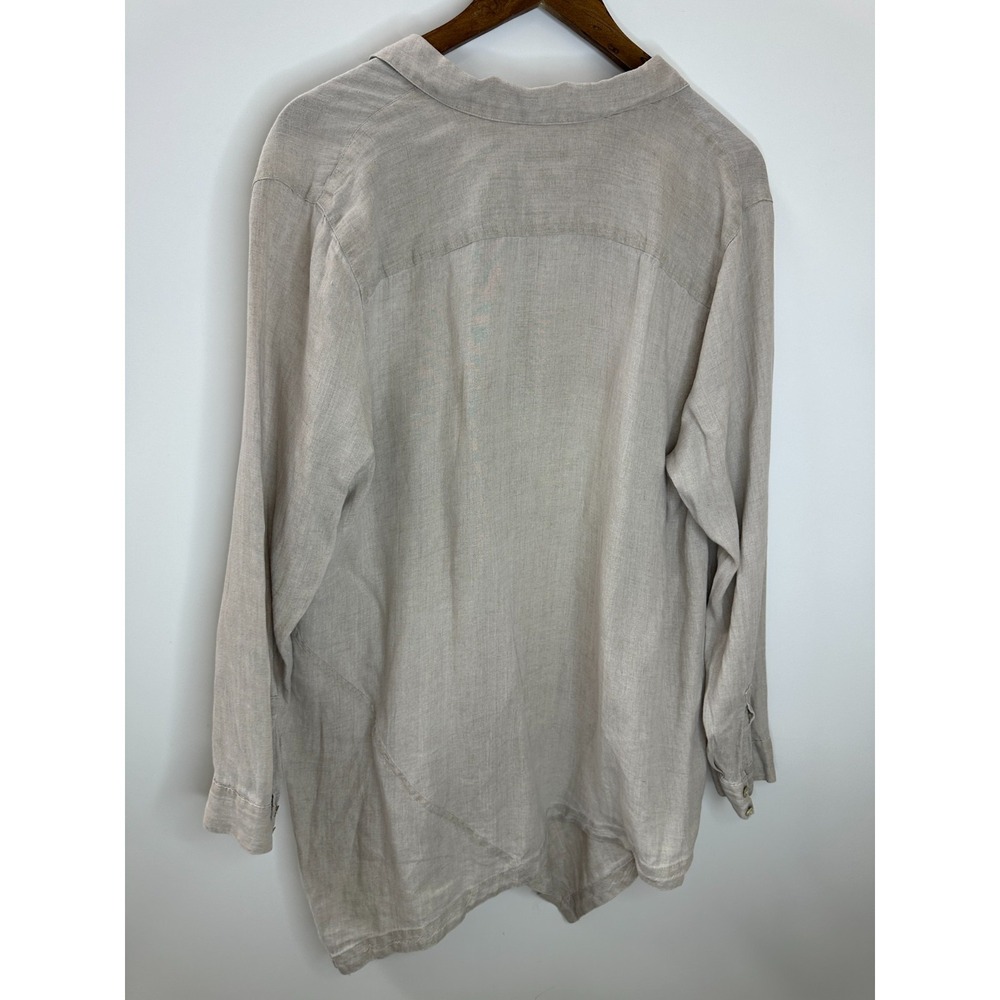 J.Jill Love Linen Beige V-Neck Asymmetrical Tunic Top XL Petite Lagonlook Relax - Picture 8 of 12
